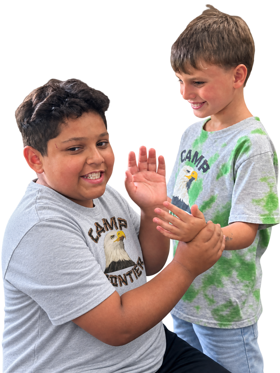 Two Camp Frontier friends laughing together